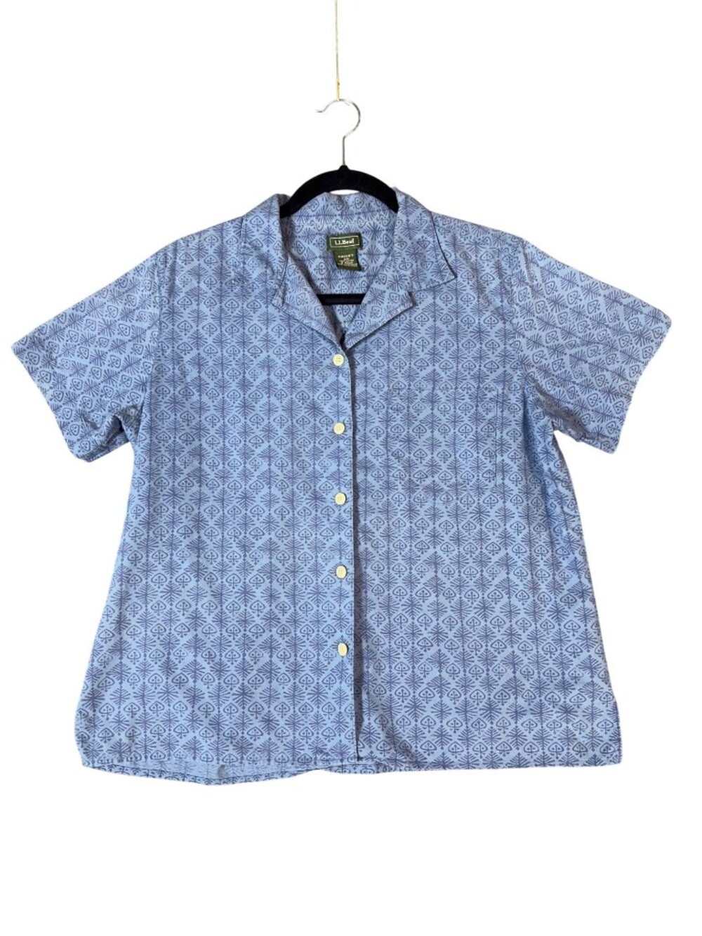 L.L. Bean Vintage Style Blue Print Cotton Camp Shirt 100% Cotton Women's S